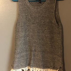 Cute grey sweater knit tank top, lace bottom
